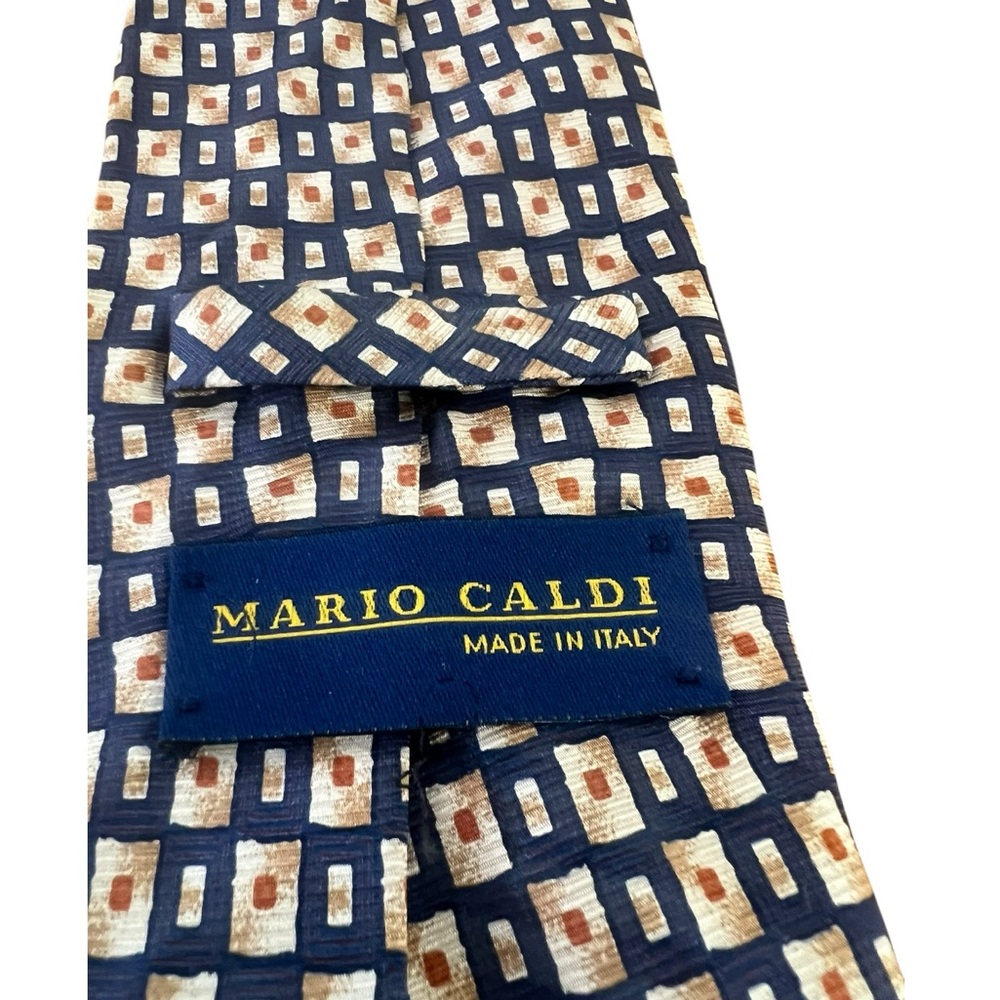 MARIO CALDI 7 Folds Blue Geometric Luxury Silk Tie Made In Italy W: 3.5" EX COND - Picture 4 of 5